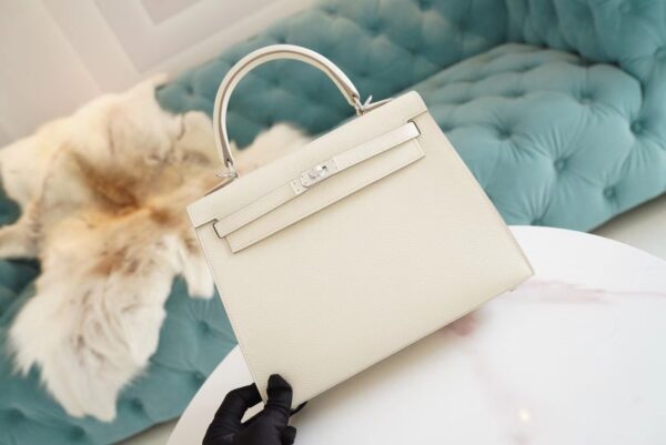 GPCMode Factory Hermes Kelly 25CM C10 Craie Epsom Leather Silver Hardware