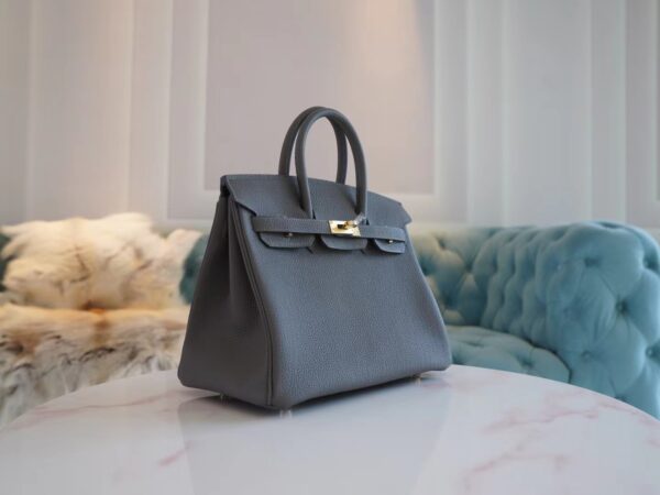 Full Handmade Hermes Birkin 25CM 8F Etain Togo Leather Gold Hardware