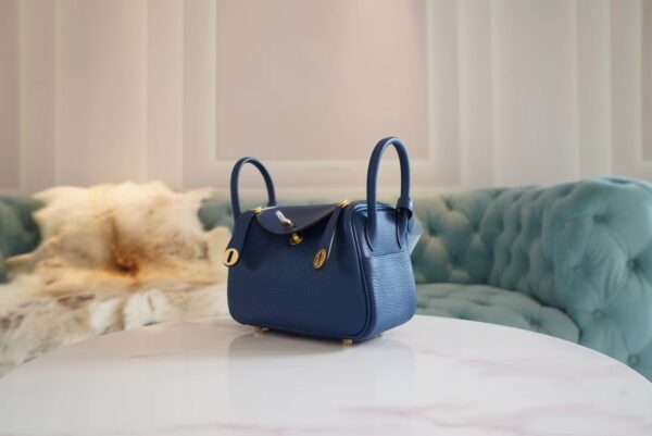 Fashion Hermes S4 Deep Blue Mini Lindy 19CM Clemence Leather Gold Hardware