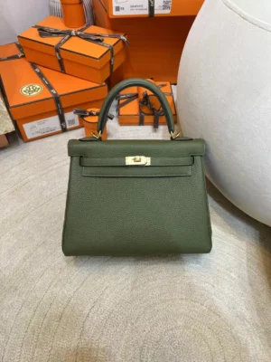 Hermes Shop Kelly 25CM C6 Vert De Gris Togo Leather Gold Hardware