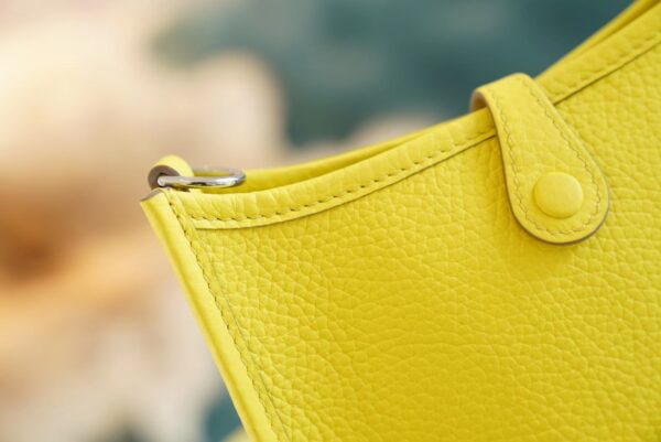 Full Handmade Hermes Mini Evelyne16CM 9R Lemon Yellow Clemence Leather Silver Hardware