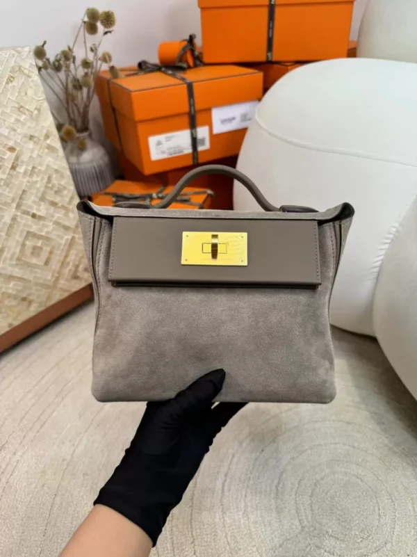 New 18 Etoupe Suede Kelly 2424 Mini 21CM Gold Hardware