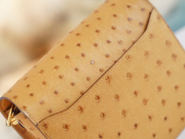 New Hermes Roulis Mini18cm Tabac-Camel South Africa Ostrich Skin Gold Hardware