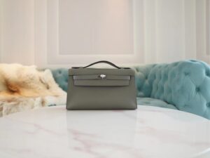 6e8a3e828ca5214 GPCMode Factory Hermes 0L Gris Meyer Swift Leather Kelly Pochette22cm Silver Hardware