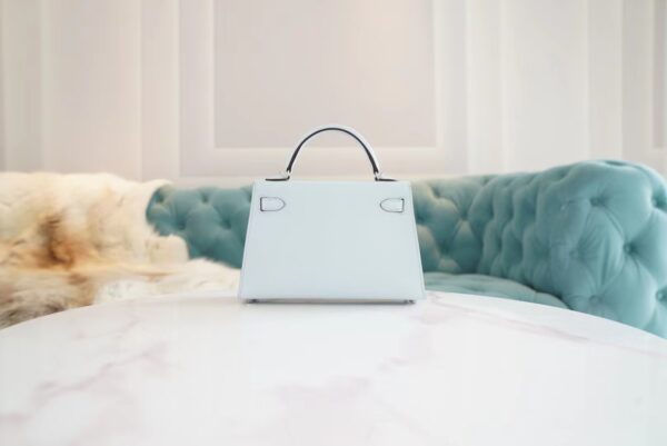 Hermes Handmade Boutique T0 Blue Brume Epsom Leather Mini Kelly19CM Silver Hardware