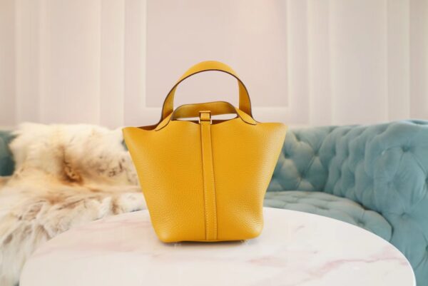 GPCMode Factory Hermes Picotin Bag18CM 9D Amber Clemence Leather Silver Hardware