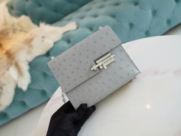 GPCMode Hermes Factory 8U Blue Glacier KK Ostrich Skin Verrou Mini Silver Hardware