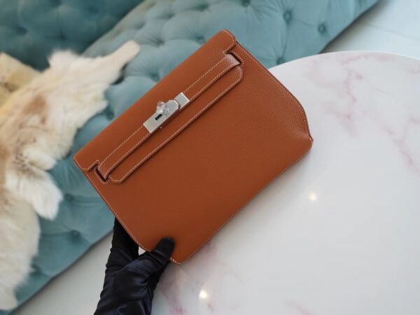 Full Handmade Hermes Kelly Depeches 25CM CK37 Gold Togo Silver Hardware
