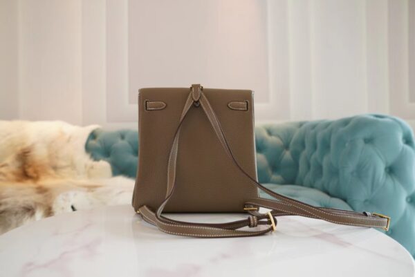 New GPCMode Hermes C18 Gris Etoupe Clemence Leather Kelly Ado Backpack22cm Gold Hardware