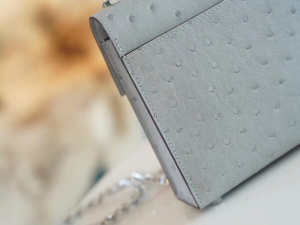 GPCMode Hermes Factory 8U Blue Glacier KK Ostrich Skin Verrou Mini Silver Hardware