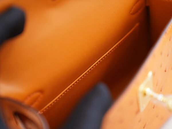 Full Handmade Hermes Mini Kelly19CM I9 Abricot KK Ostrich Leather Gold Hardware