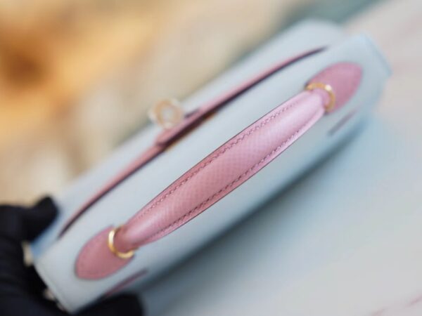 GPCMode Hermes Mini Kelly19CM T0 Blue Brume & X9 Mauve Sylyestre Epsom Leather