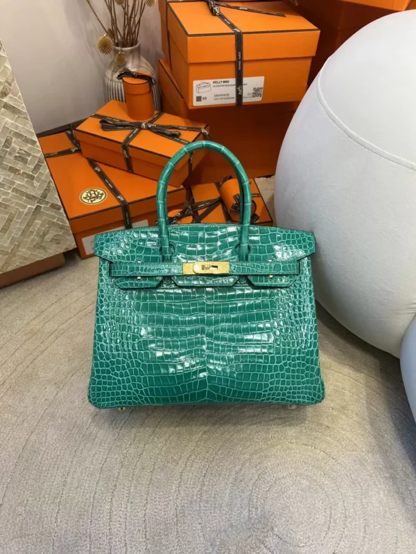 UK London Hermes Shiny Porosus Crocodile Birkin 30CM O6 Vert Jade Gold Hardware