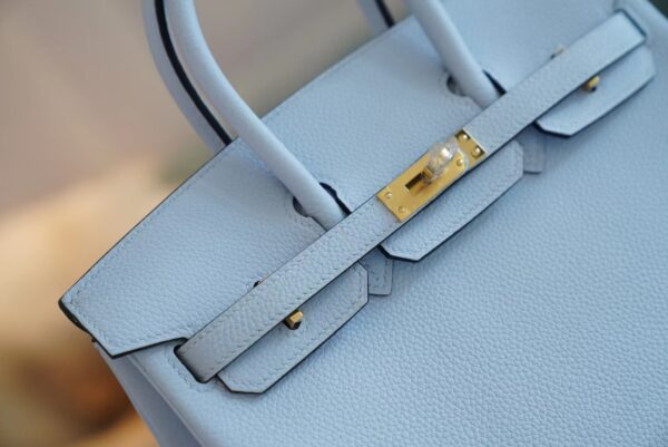 Full Handmade GPCMode Hermes Birkin 25CM T0 Blue Brume Togo Leather Gold Hardware