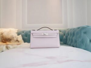 Sale Hermes Mini Kelly Pochette22cm 09 Mauve Pale Swift Leather Silver Hardware