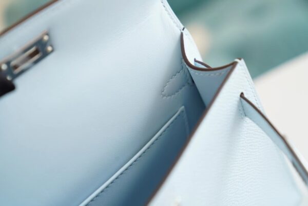 Hermes Handmade Boutique T0 Blue Brume Epsom Leather Mini Kelly19CM Silver Hardware