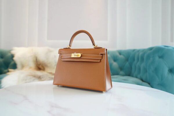 Full Handmade Hermes Mini Kelly19CM CK37 Gold Epsom Leather Gold Hardware