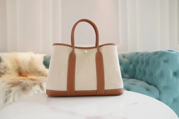 GPCMode Factory Hermes Garden Party30CM Beige Canvas/Gold Leather Silver Hardware