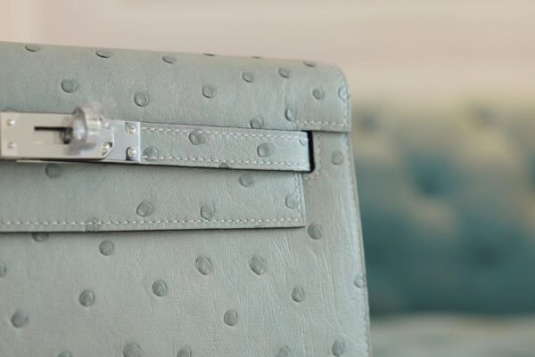 Canada Ottawa Hermes Kelly Danse 22CM KK Ostrich 8U Blue Glacier Silver Hardware