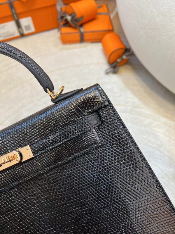 Qatar Doha Hermes Kelly Sellier 25CM Lizard Leather 89 Noir Rose Gold Hardware