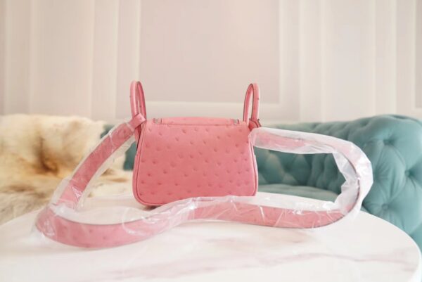 Wholesale Hermes Mini Lindy19CM L4 Rose Bubble South Africa KK Ostrich Silver Hardware