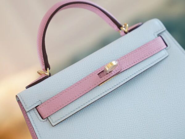 GPCMode Hermes Mini Kelly19CM T0 Blue Brume & X9 Mauve Sylyestre Epsom Leather