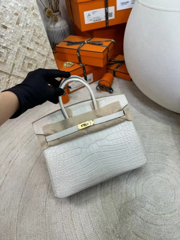Full Handmade HCP Matte Porosus Crocodile Birkin 25CM 8L Beton Gold Hardware