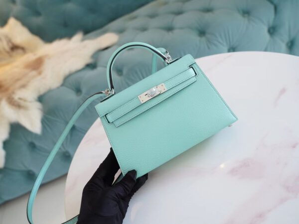 Discount GPCMode Hermes Aqua Chevre Leather Mini kelly Two19CM Silver Hardware