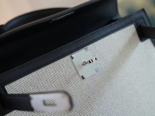 Full Handmade Hermes Canvas/ Swift Kelly Sellier 28CM CK89 Nior Silver Hardware