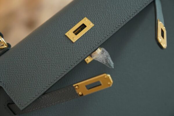 Full Handmade Hermes CK63 Vert Amande Kelly 25CM Epsom Leather Gold Hardware