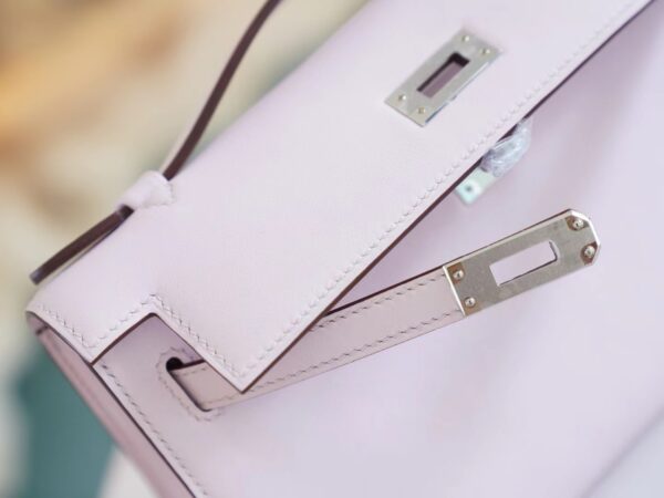 Sale Hermes Mini Kelly Pochette22cm 09 Mauve Pale Swift Leather Silver Hardware
