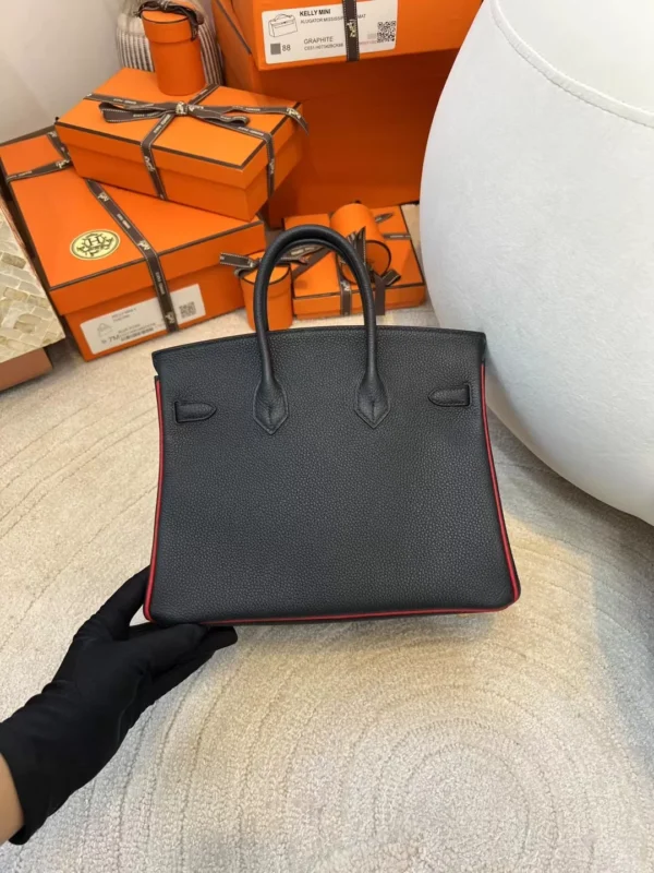 Hermes 89 Noir/ Rouge De Coeur Birkin 25CM Togo Leather Gold Hardware