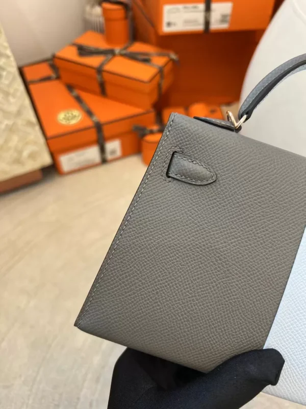 USA Washington Hermes Epsom Mini Kelly 19CM 0L Gris Meyer/ T0 Blue Brume Gold Hardware