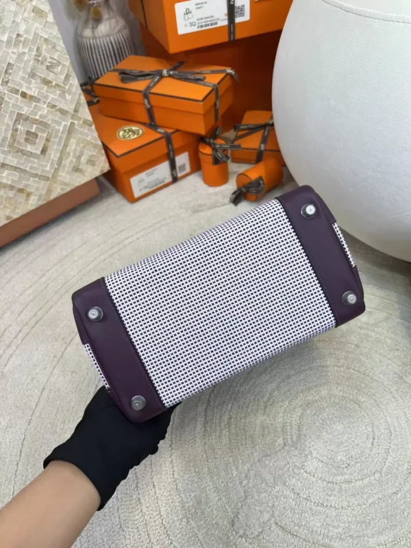 Hong Kong Birkin 25CM Toil Canvas / Leather N5 Cassis Silver Hardware