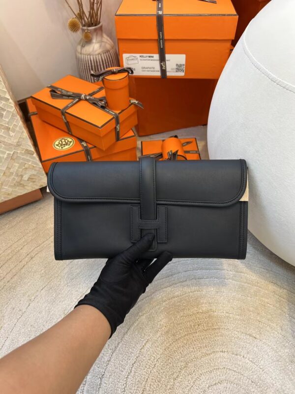 Saudi Arabia Riyadh Hermes Swift Jige Clutch Bag 89 Noir Silver Hardware