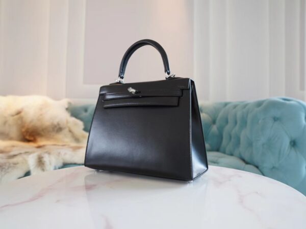Wholesale Hermes Kelly25CM CK89 Nior Box Leather Women’s Bag Silver Hardware