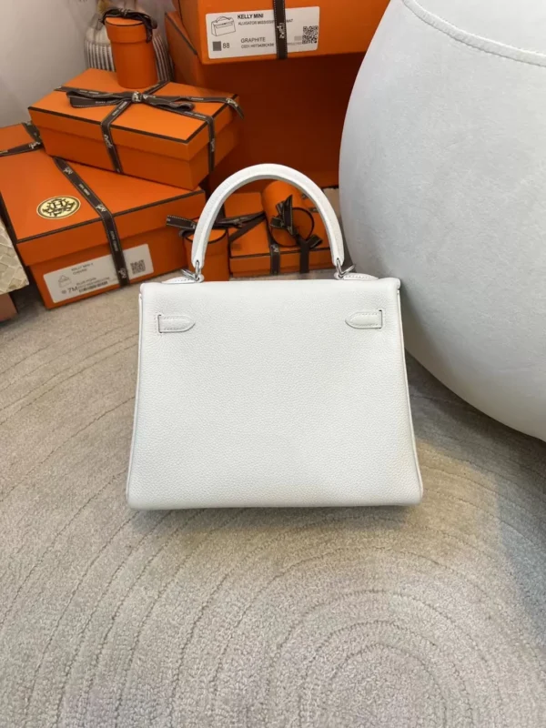 UK London Hermes Togo Leather Kelly 25CM 01 Blanc Silver Hardware