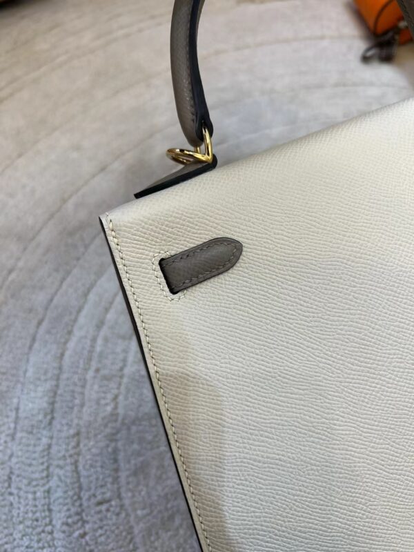Hermes Kelly Sellier 25CM 10 Craie/ M8 Gris Asphalt Epsom Gold Hardware