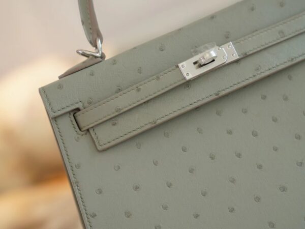 Hermes Shop Kelly 25CM KK Ostrich 8U Blue Glacier Silver Hardware
