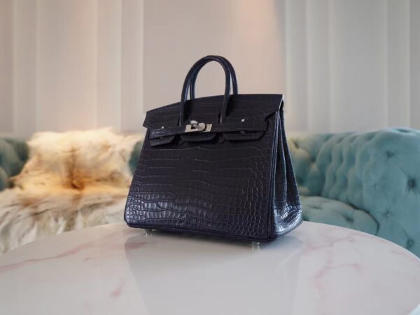 Taiwan Hermes Birkin 25CM Matte Porosus 2Z Blue Nuit Silver Hardware