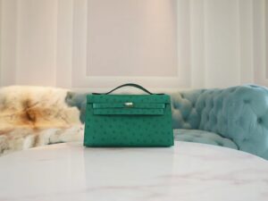Fashion Hermes Kelly Pochette22cm U4 Vert Vertigo KK Ostrich Leather Gold Hardware