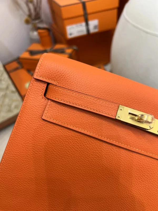 UK London Hermes 9J Feu Orange Kelly Danse 22CM Evercolor Leather Gold Hardware