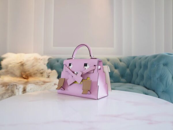 Full Handmade Hermes X9 Mauve Sylyestre Epsom Leather Kelly Doll Picto Silver Hardware