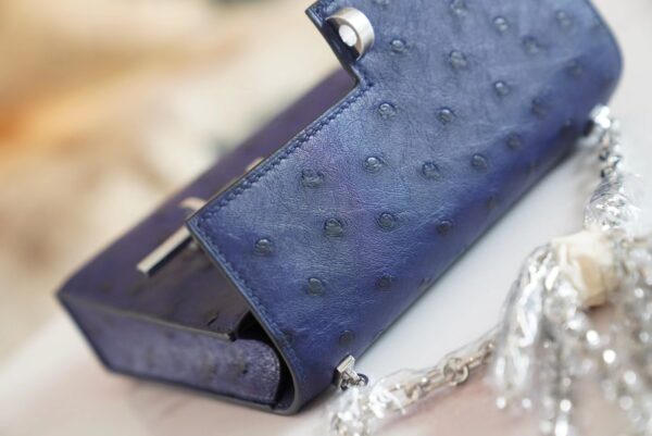 GPCMode Hermes Verrou Mini Blue Iris South Africa KK Ostrich Skin Silver Hardware