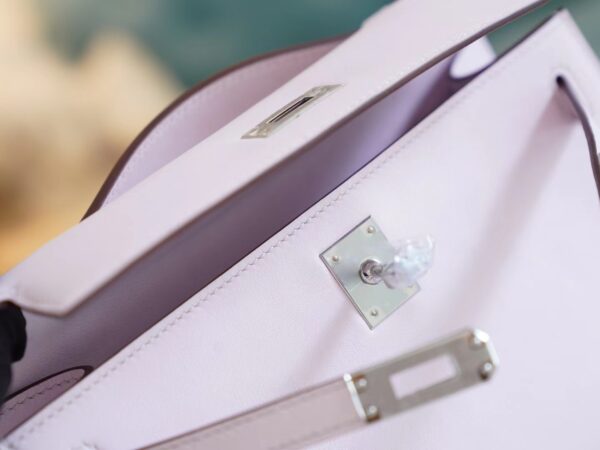 Sale Hermes Mini Kelly Pochette22cm 09 Mauve Pale Swift Leather Silver Hardware
