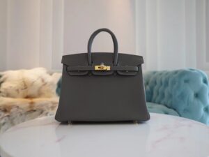 Full Handmade Hermes Birkin 25CM 8F Etain Togo Leather Gold Hardware
