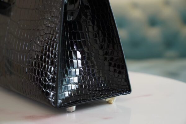 Handmade Hermes Kelly 28CM Shiny Porosus 89 Nior Silver Hardware