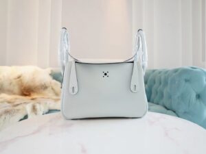 8a33e2fc047280b Hand Stitch Hermes 08 Blue Pale Clemence Leather Lindy Bag26CM Silver Hardware