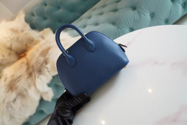 Fashion Hermes Mini Bolide 18CM 71 Blue France Evercolor Leather Gold Hardware