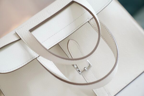 Full Handmade Hermes Halzan 25CM 01 Blanc Evercolor Leather Silver Hardware
